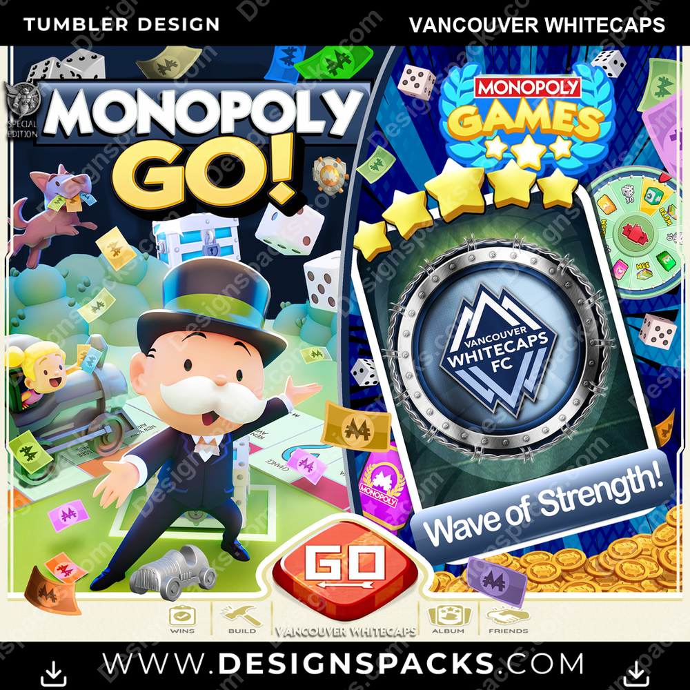 US Soccer Monopoly Go! Vancouver Whitecaps Tumbler Digital Wrap Design