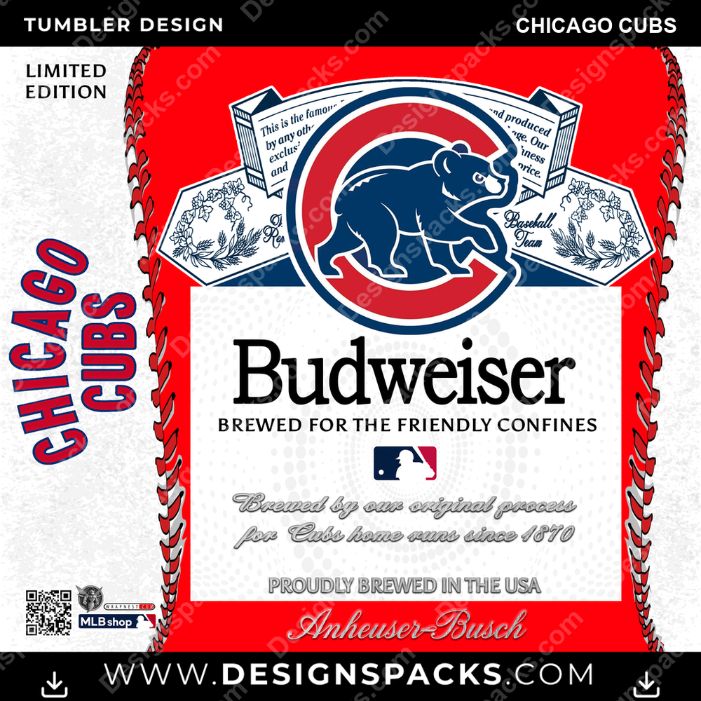 Baseball Bud Chicago Cubs Tumbler Digital Wrap Design