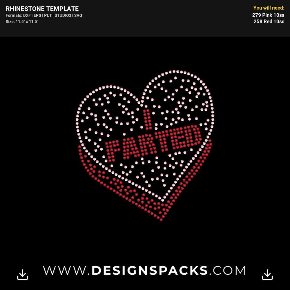 Farted Heart Trim Rhinestone Digital Template