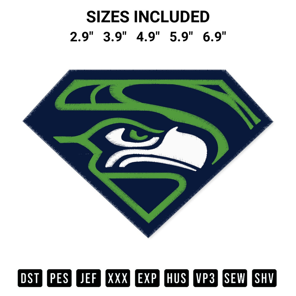 Looking for the perfect pattern? Download the Seattle Seahawks Superman Embroidery Design embroidery design today at Designspacks.com. Crisp, clean stitching guaranteed. Available sizes: 2.9", 3.9", 4.9", 5.9", 6.9".