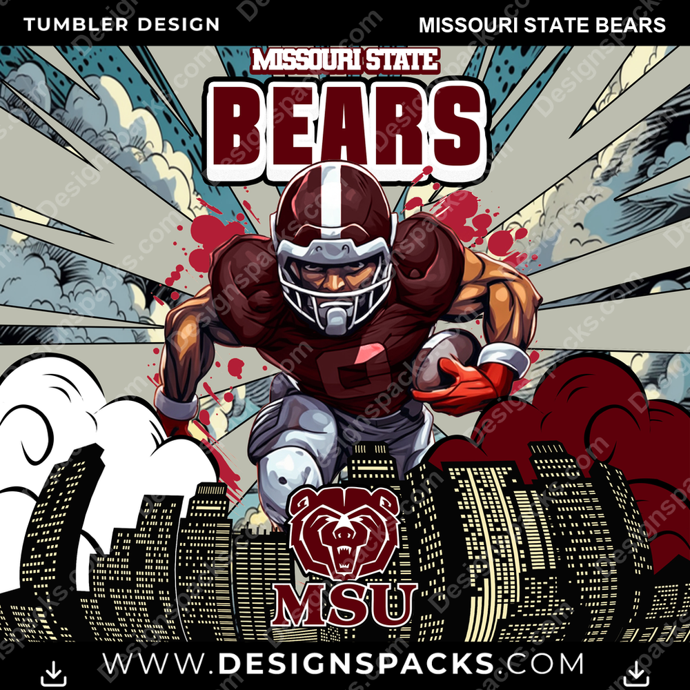 College Sport Comic Cover Missouri State Bears NCAA College Sport Tumbler Digital Wrap Design Download