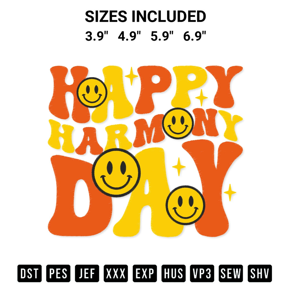 Download the Happy Harmony Day Smile Cute Embroidery Design machine embroidery design exclusively at Designspacks.com. Premium digitized pattern for apparel and DIY crafts. Available sizes: 3.9", 4.9", 5.9", 6.9".