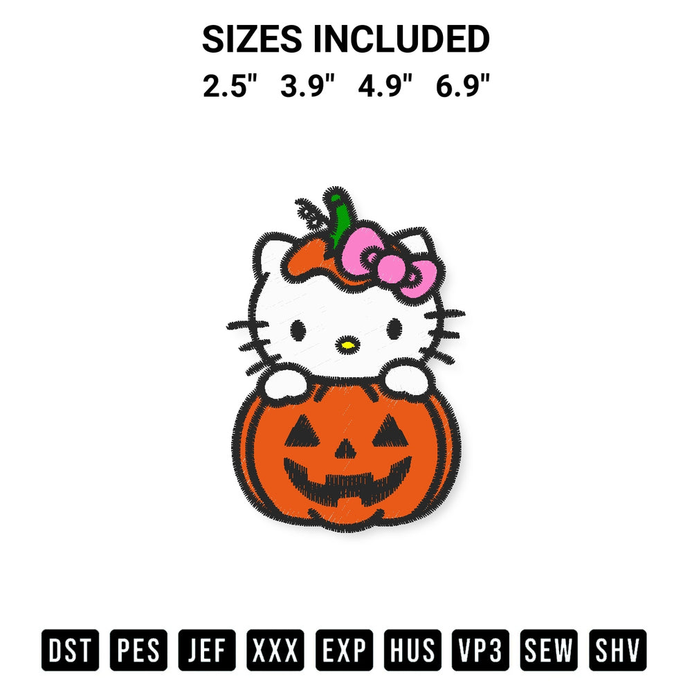Get the Hello Kitty Pumpkin Embroidery Design embroidery design for your custom crafts! Premium digitized files available for instant download at Designspacks.com. Available sizes: 2.5", 3.9", 4.9", 6.9".