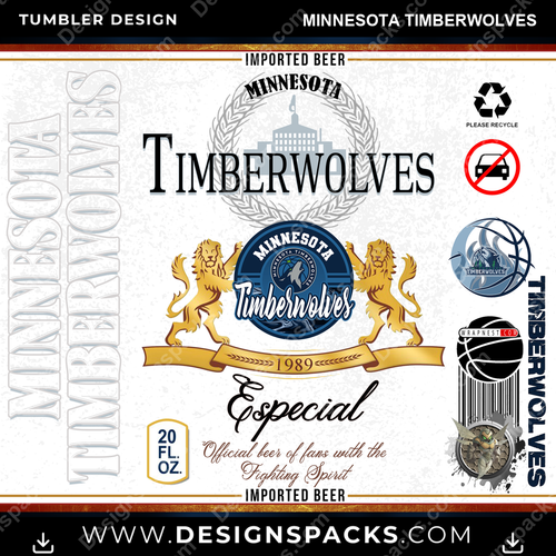 Basketball Modelo Minnesota Timberwolves NBA Basketball Tumbler Digital Wrap Design Download
