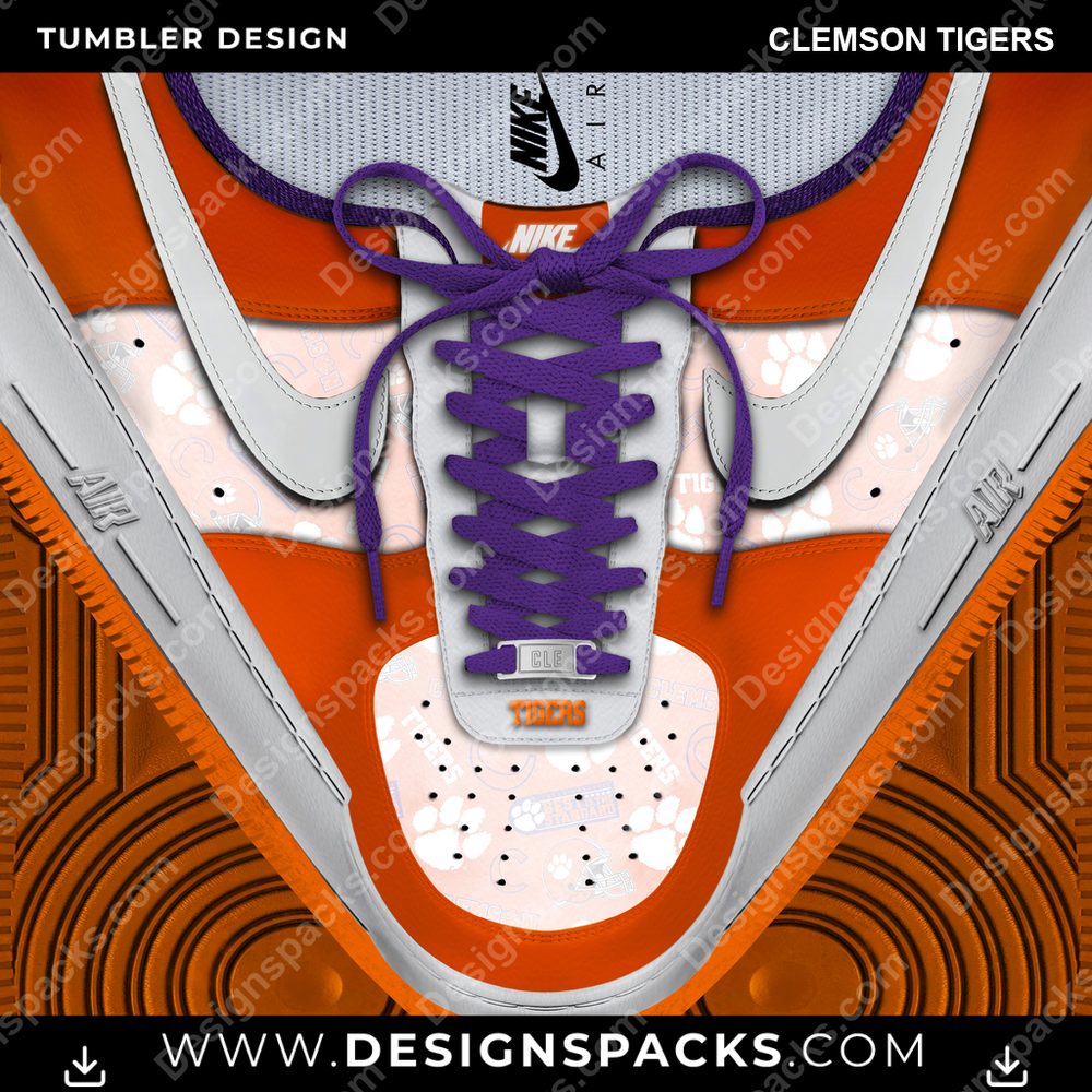 College Sport Nike AF1 Laces Clemson Tigers NCAA College Sport Tumbler Digital Wrap Design Download