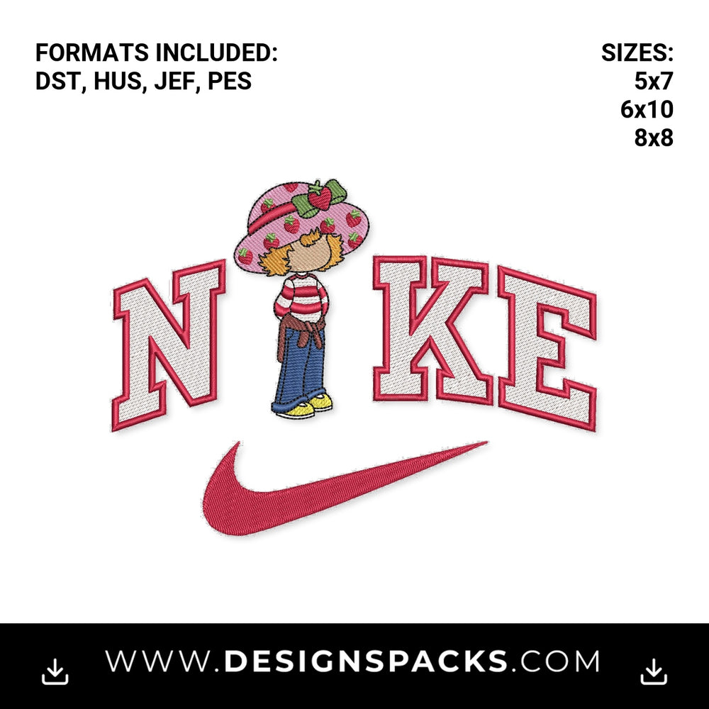Strawberry Shortcake Nike Swoosh Embroidery Design - Instant digital download pattern at Designspacks.com