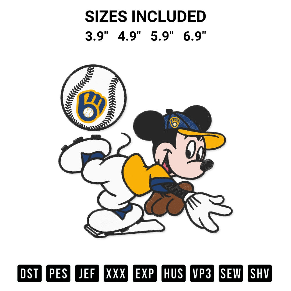 Elevate your next project with our Baseball Milwaukee Brewers Mickey Mouse Embroidery Design embroidery file. Shop high-quality digital patterns instantly at Designspacks.com. Available sizes: 3.9", 4.9", 5.9", 6.9".