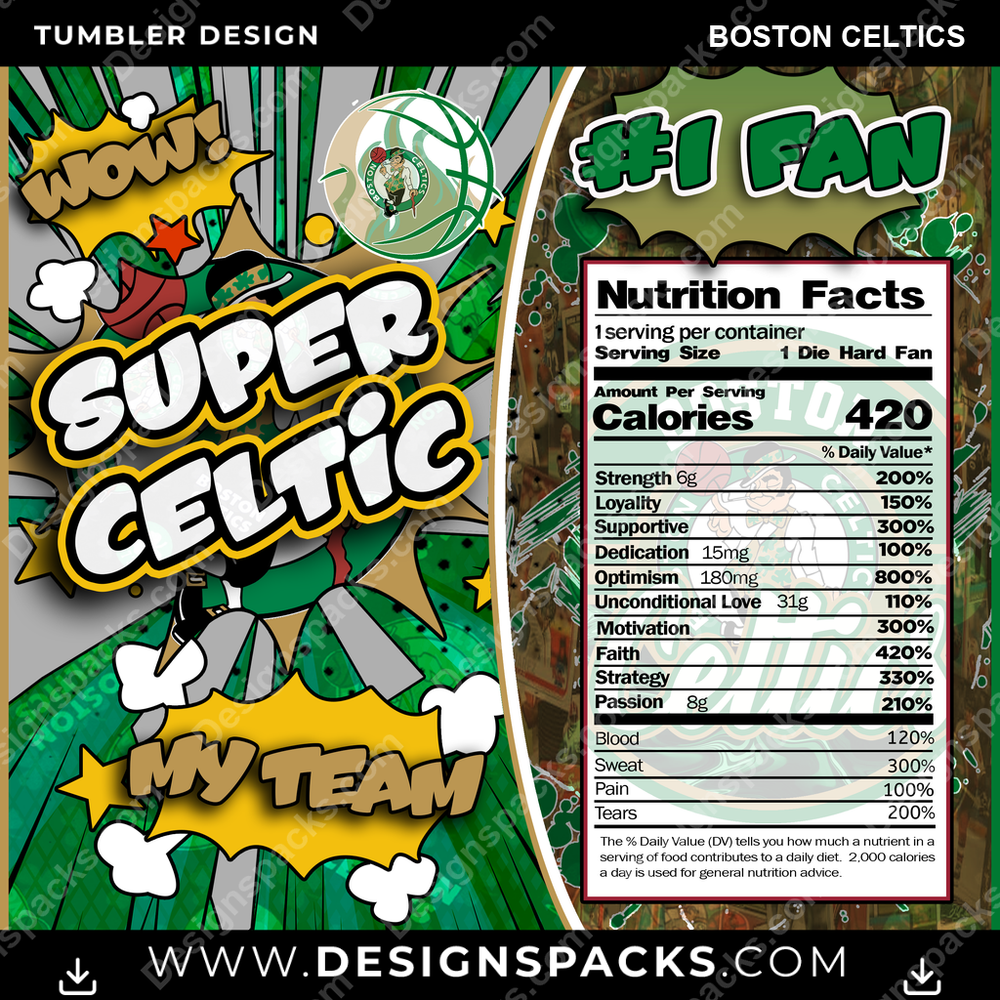 Basketball Super Team Boston Celtics Tumbler Digital Wrap Design