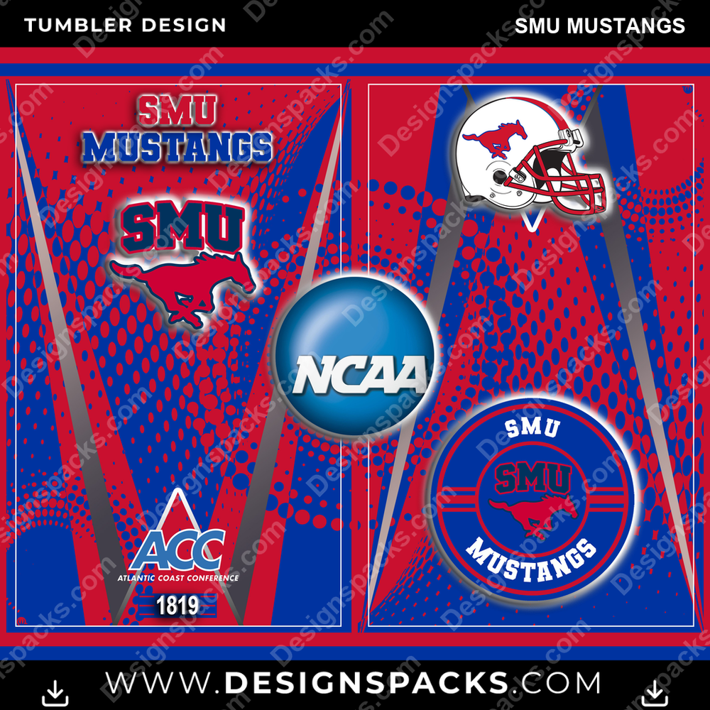 College Sport Team Logo SMU Mustangs Tumbler Digital Wrap Design