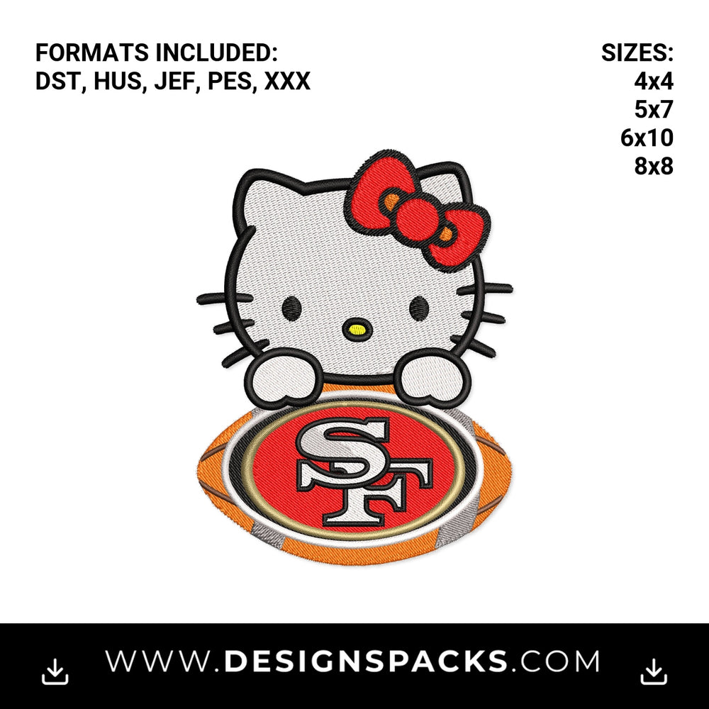 Hello Kitty San Francisco 49ers Football Embroidery Design - Instant digital download pattern at Designspacks.com