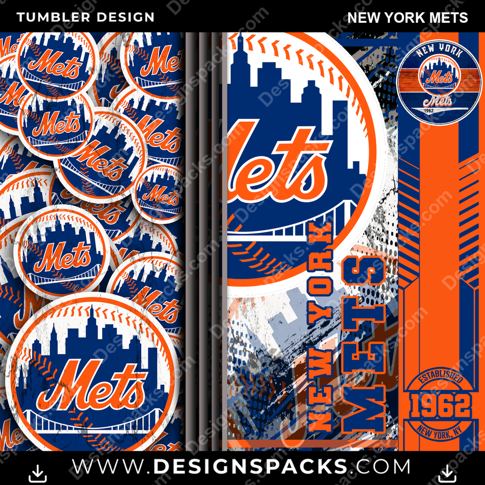 Baseball Sports New York Mets MLB Baseball Tumbler Digital Wrap Design Download