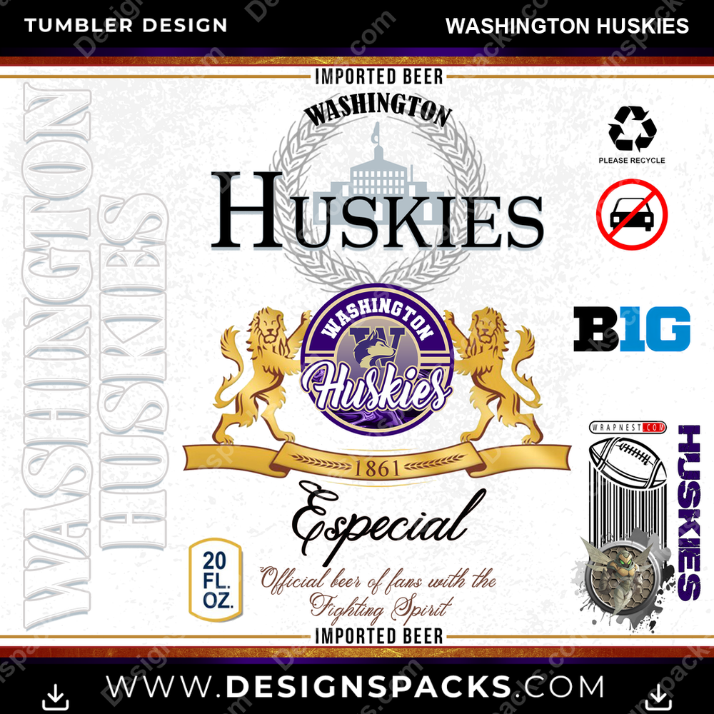 College Sport Modelo Washington Huskies Tumbler Digital Wrap Design