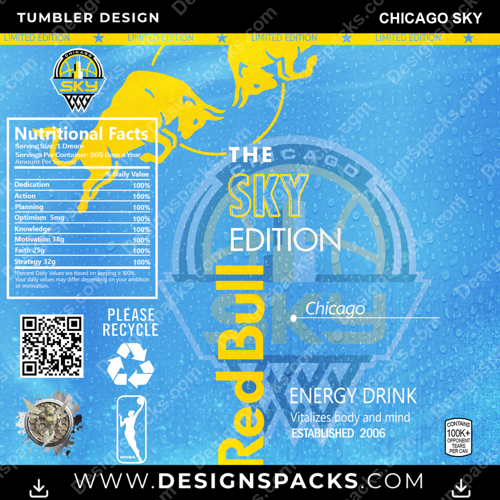 Basketball Red Bull Chicago Sky Tumbler Digital Wrap Design