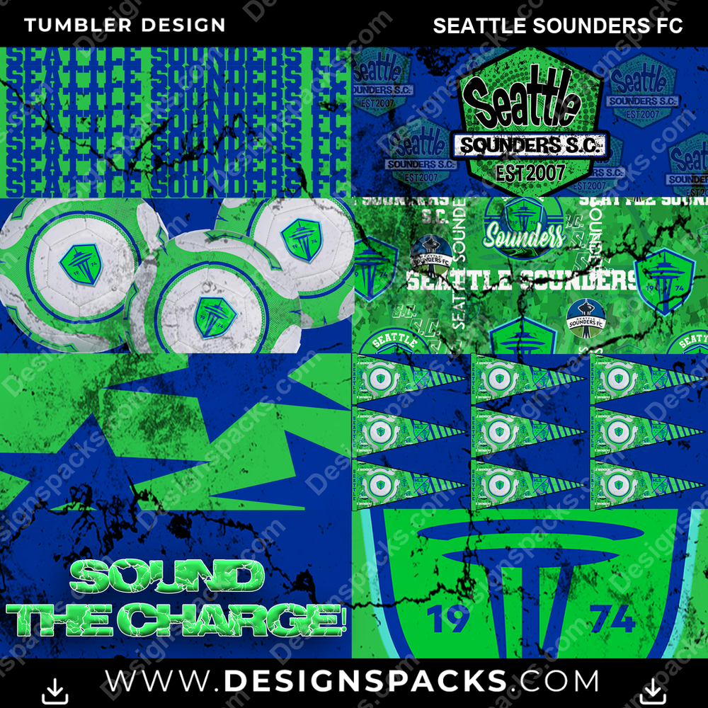 Soccer Distressed BG Seattle Sounders FC MLS Soccer Tumbler Digital Wrap Design Download