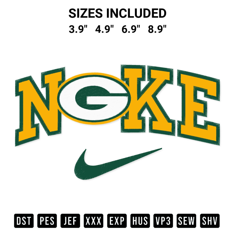 Discover the perfect addition to your crafting collection: Green Bay Packers X Nike Embroidery Design embroidery file. Instantly available at Designspacks.com. Available sizes: 3.9", 4.9", 6.9", 8.9".