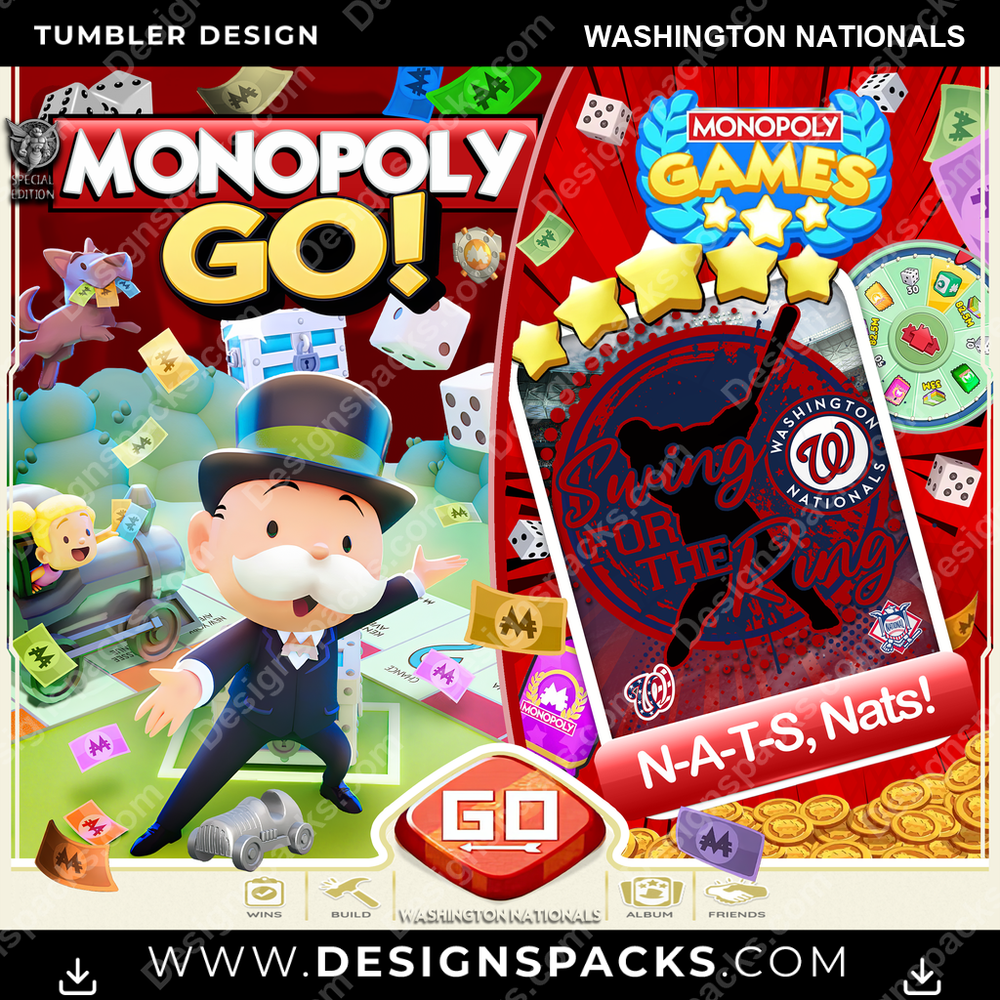 Baseball Monopoly Go! Washington Nationals Tumbler Digital Wrap Design