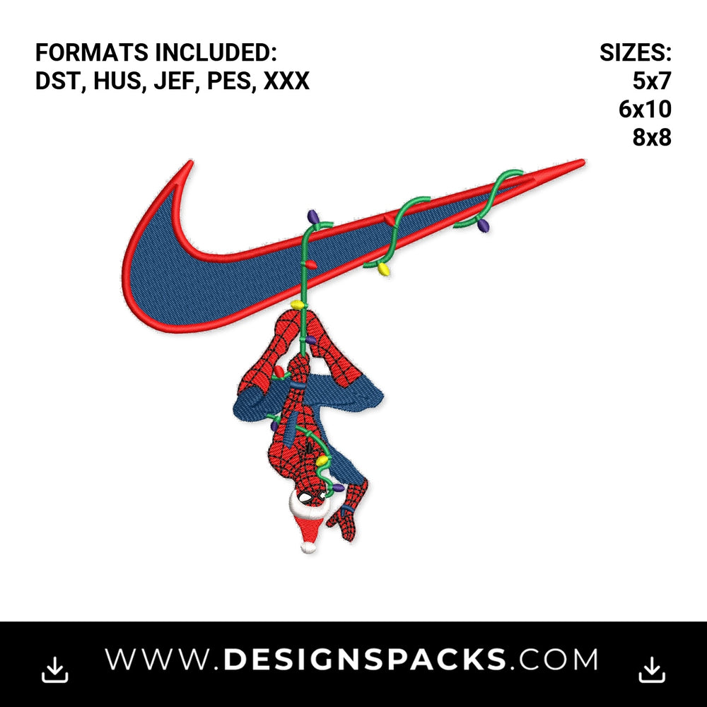 Christmas Spider Hanging from Swoosh Embroidery Design - Instant digital download pattern at Designspacks.com