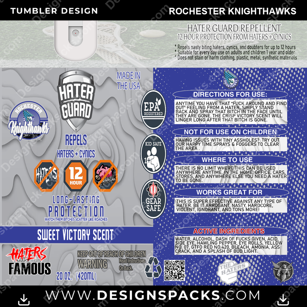 Lacrosse Hater Guard Rochester Knighthawks PLL Lacrosse Tumbler Digital Wrap Design Download