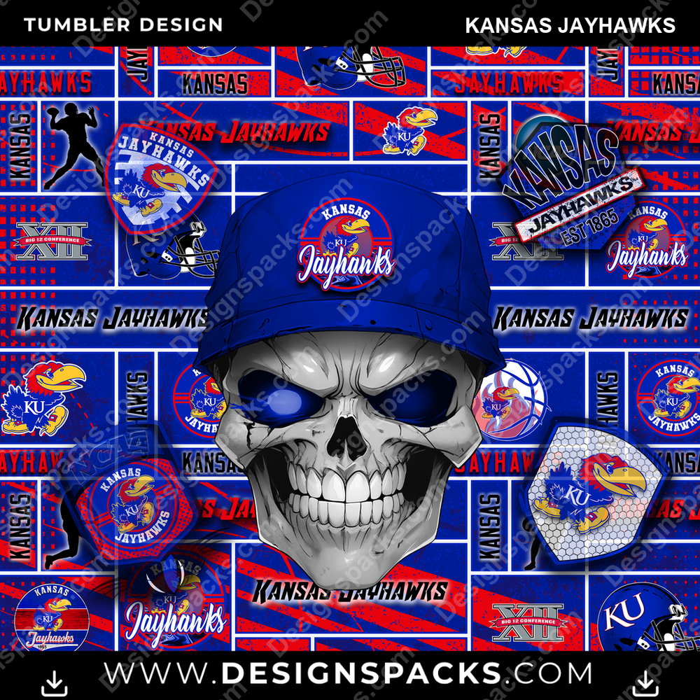 College Sport Skull Kansas Jayhawks NCAA College Sport Tumbler Digital Wrap Design Download
