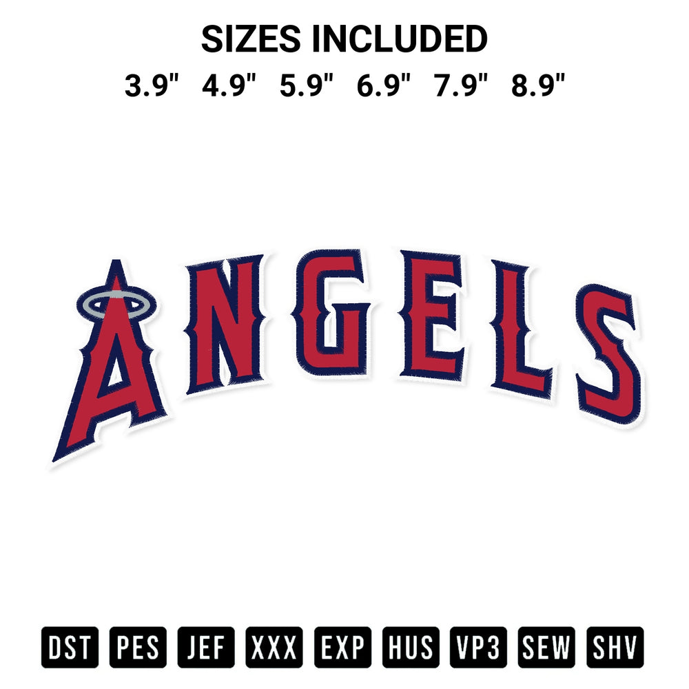Transform your fabrics with the Los Angeles Angels Wordmark Embroidery Design embroidery design. Instant access to premium digitized patterns at Designspacks.com. Available sizes: 3.9", 4.9", 5.9", 6.9", 7.9", 8.9".