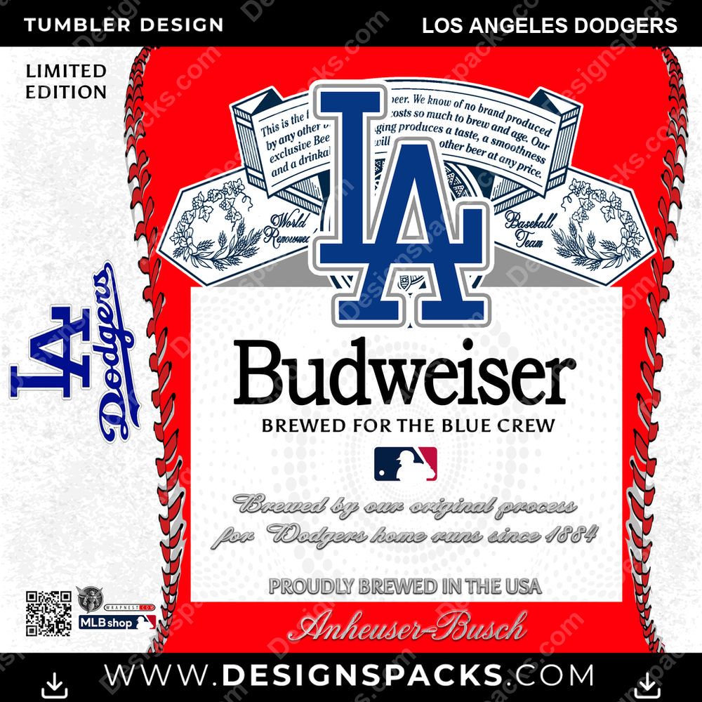 Baseball Bud Los Angeles Dodgers Tumbler Digital Wrap Design
