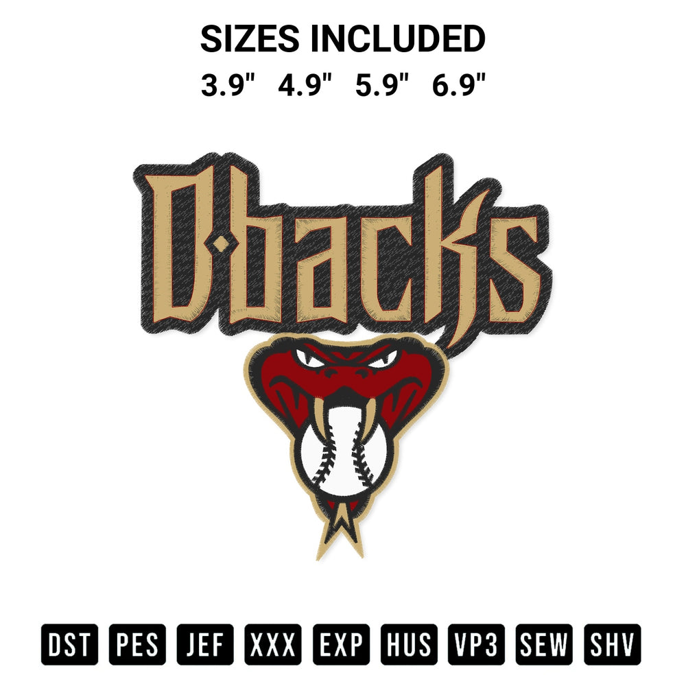 Looking for the perfect pattern? Download the Arizona Diamondbacks Dbacks Embroidery Design embroidery design today at Designspacks.com. Crisp, clean stitching guaranteed. Available sizes: 3.9", 4.9", 5.9", 6.9".