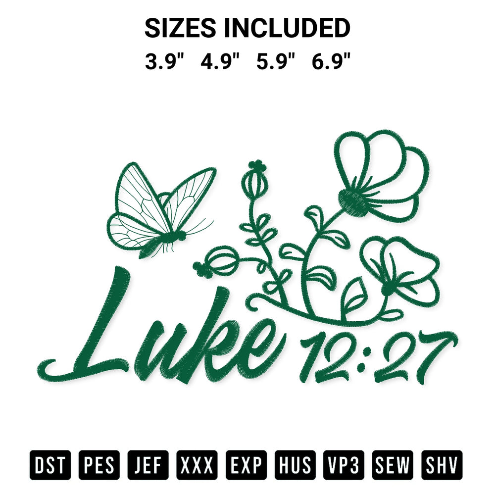 Elevate your next project with our Luke 12 27 Embroidery Design embroidery file. Shop high-quality digital patterns instantly at Designspacks.com. Available sizes: 3.9", 4.9", 5.9", 6.9".