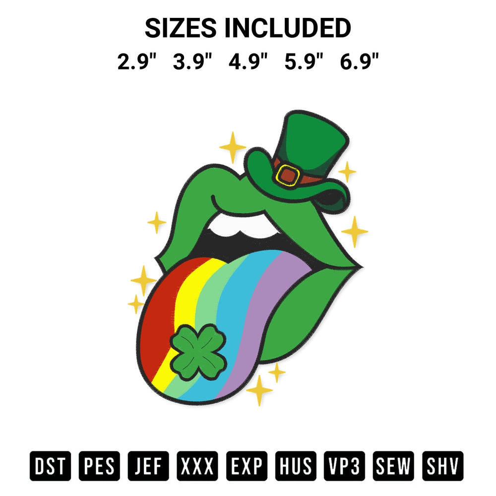 Stitch like a pro with the St Patricks Day Tongue Out Lips Embroidery Design embroidery pattern from Designspacks.com. High-quality digital machine embroidery file. Available sizes: 2.9", 3.9", 4.9", 5.9", 6.9".