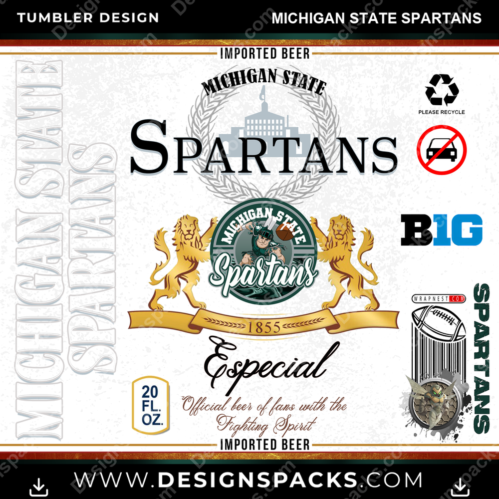 College Sport Modelo Michigan State Spartans NCAA College Sport Tumbler Digital Wrap Design Download