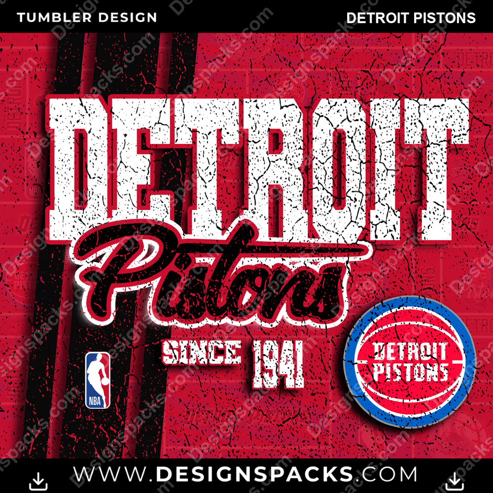 Basketball Grunge Detroit Pistons NBA Basketball Tumbler Digital Wrap Design Download