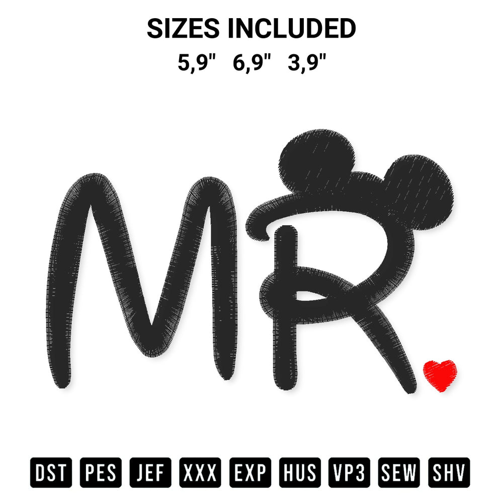 Transform your fabrics with the Mr With Heart Dot Logo Embroidery Design embroidery design. Instant access to premium digitized patterns at Designspacks.com. Available sizes: 5,9", 6,9", 3,9".