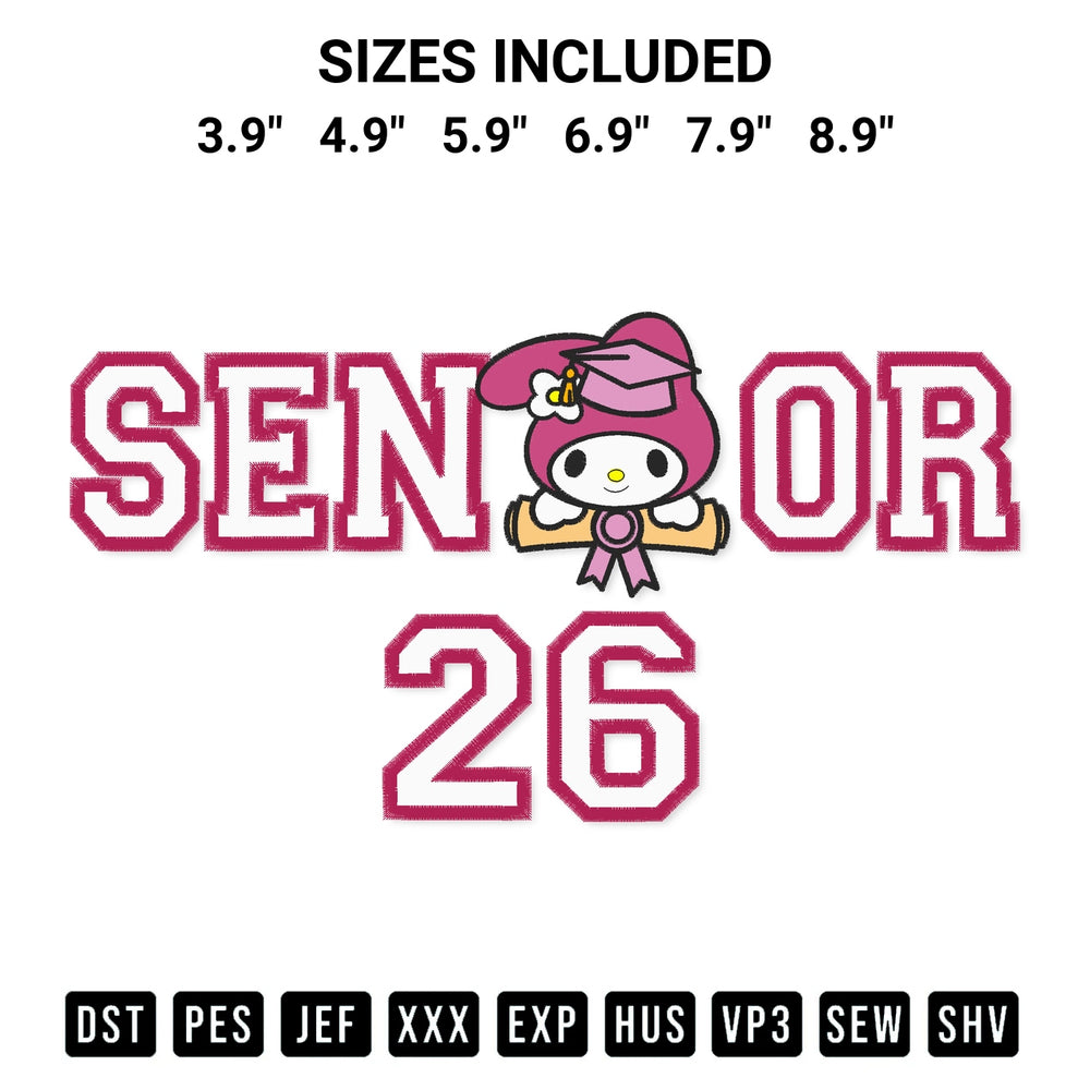 Create amazing crafts with the Senior My Melody 26 Embroidery Design embroidery file. High-quality digital download from Designspacks.com, perfect for beginners and pros. Available sizes: 3.9", 4.9", 5.9", 6.9", 7.9", 8.9".