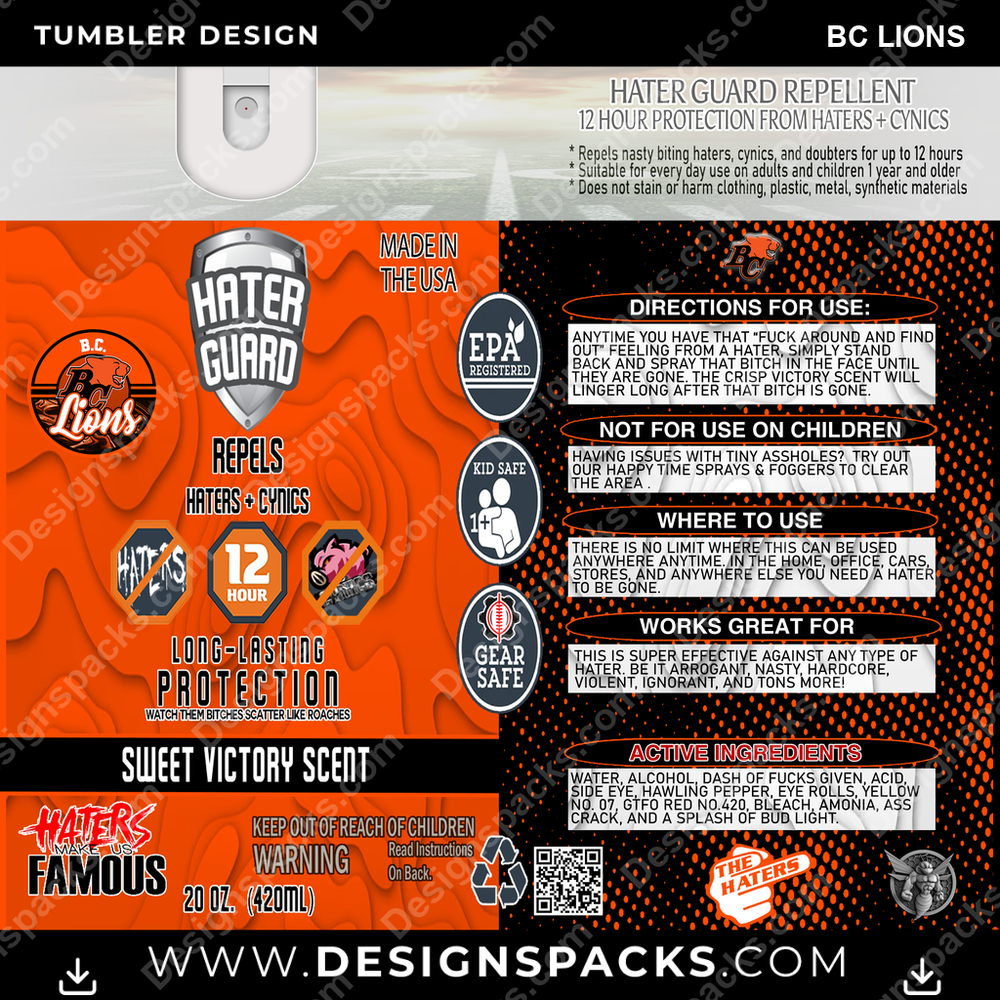 Canada Football Hater Guard BC Lions CFL Canada Tumbler Digital Wrap Design Download