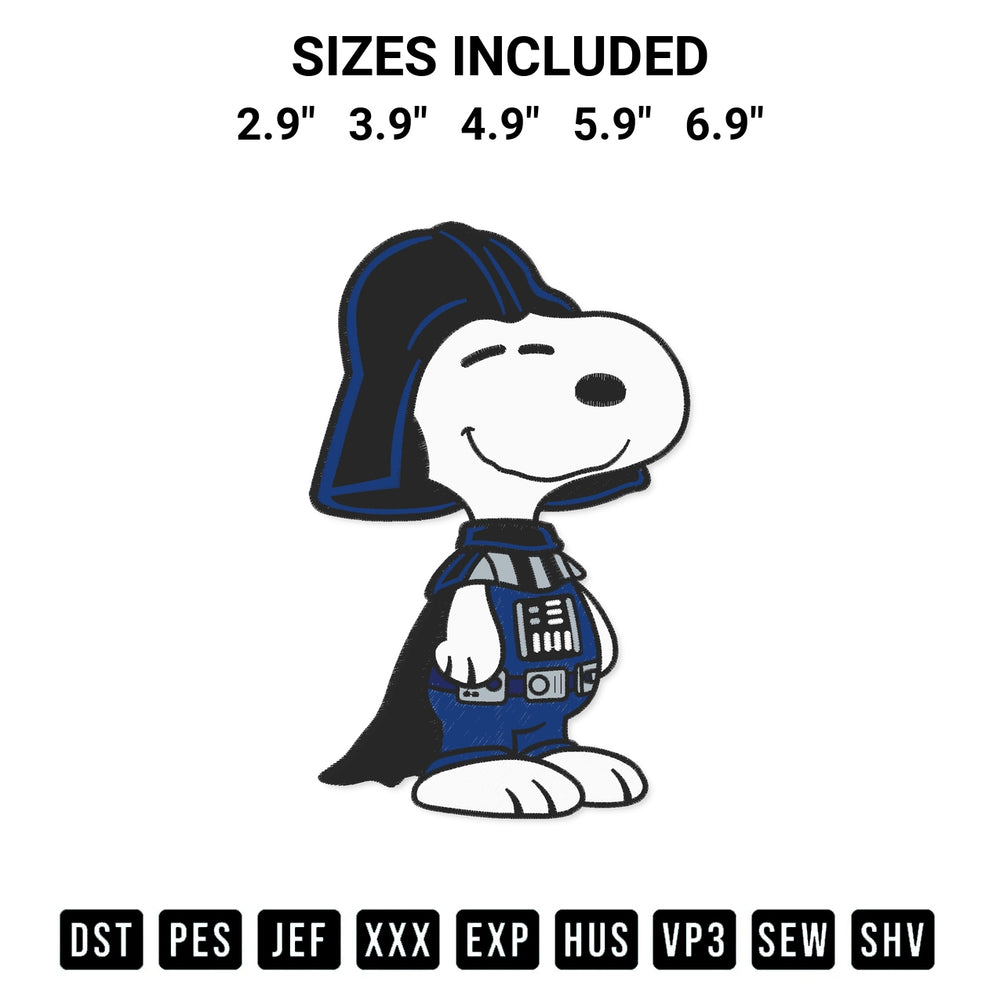 Download the Snoopy As Darth Vader Embroidery Design machine embroidery design exclusively at Designspacks.com. Premium digitized pattern for apparel and DIY crafts. Available sizes: 2.9", 3.9", 4.9", 5.9", 6.9".