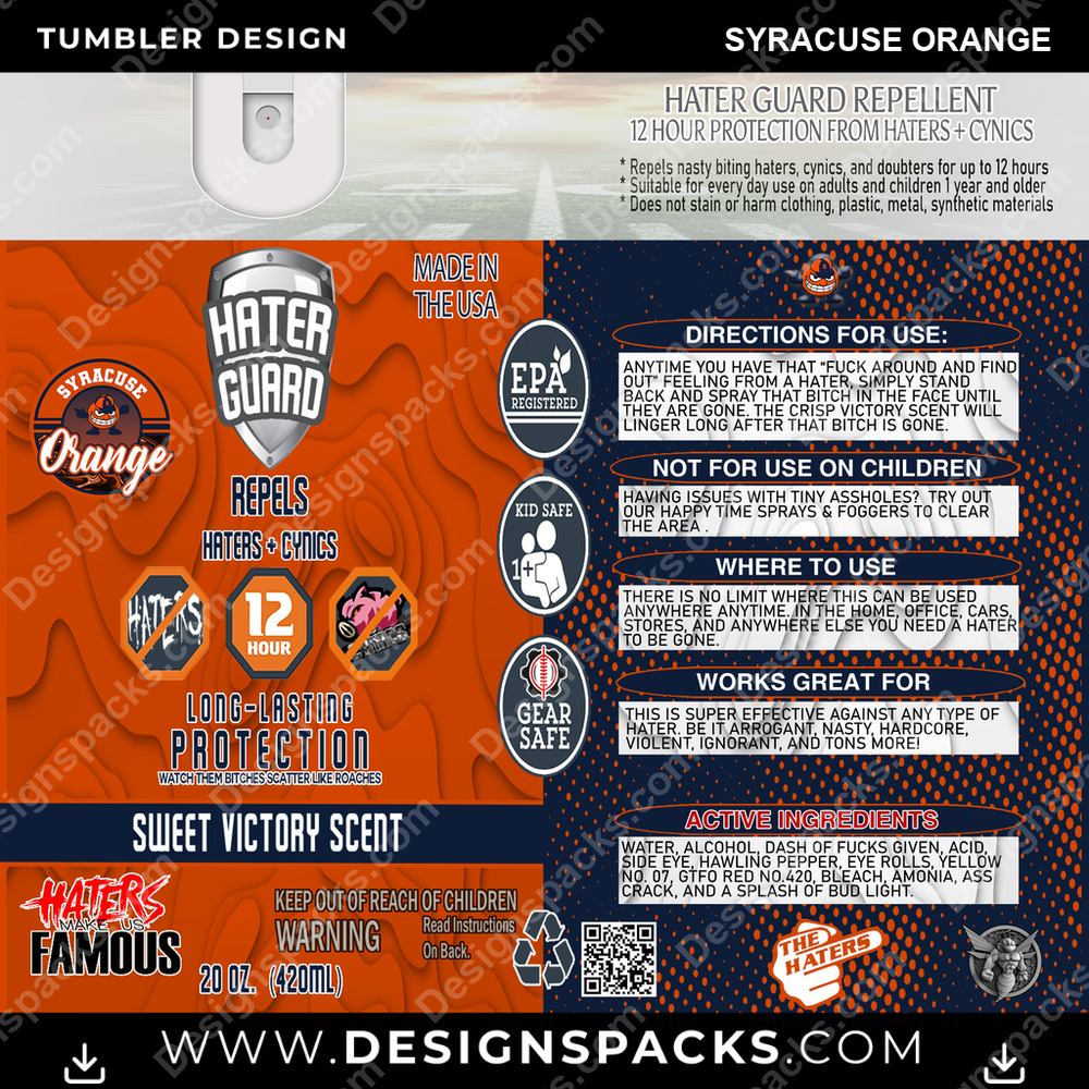 College Sport Hater Guard Syracuse Orange NCAA College Sport Tumbler Digital Wrap Design Download