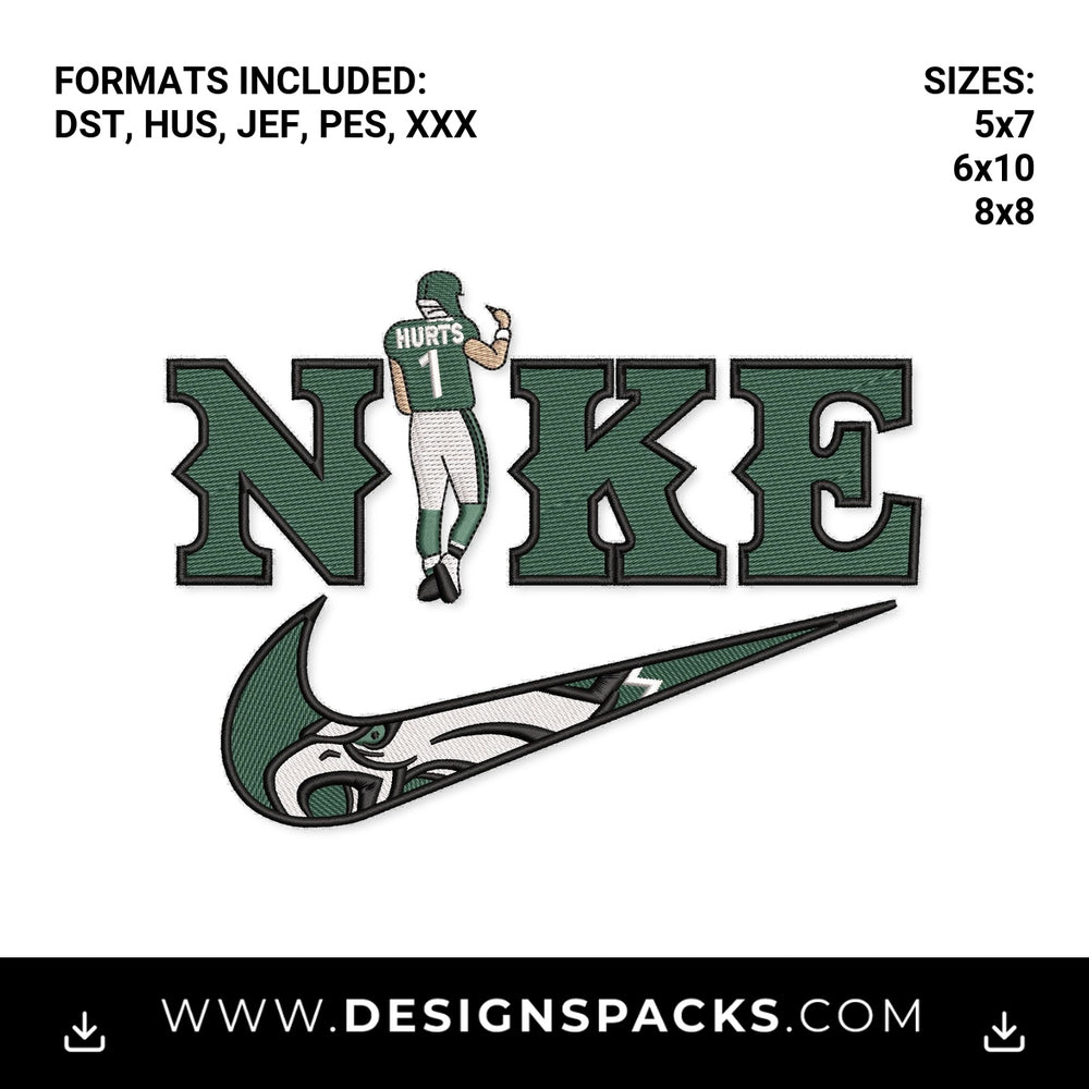 Jalen Hurts Eagles Nike Swoosh Logo Embroidery Design - Instant digital download pattern at Designspacks.com