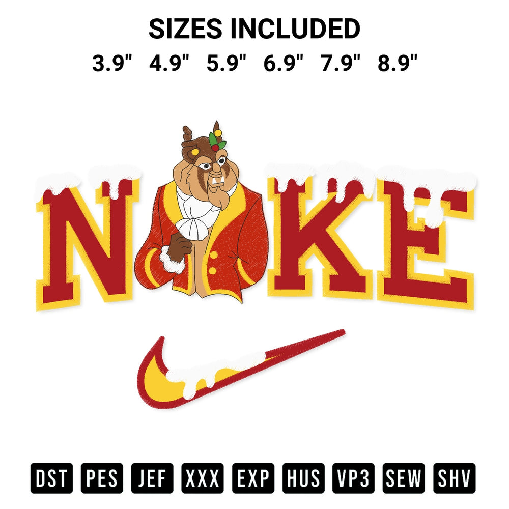 Stitch like a pro with the Nike The Beast Christmas Embroidery Design embroidery pattern from Designspacks.com. High-quality digital machine embroidery file. Available sizes: 3.9", 4.9", 5.9", 6.9", 7.9", 8.9".
