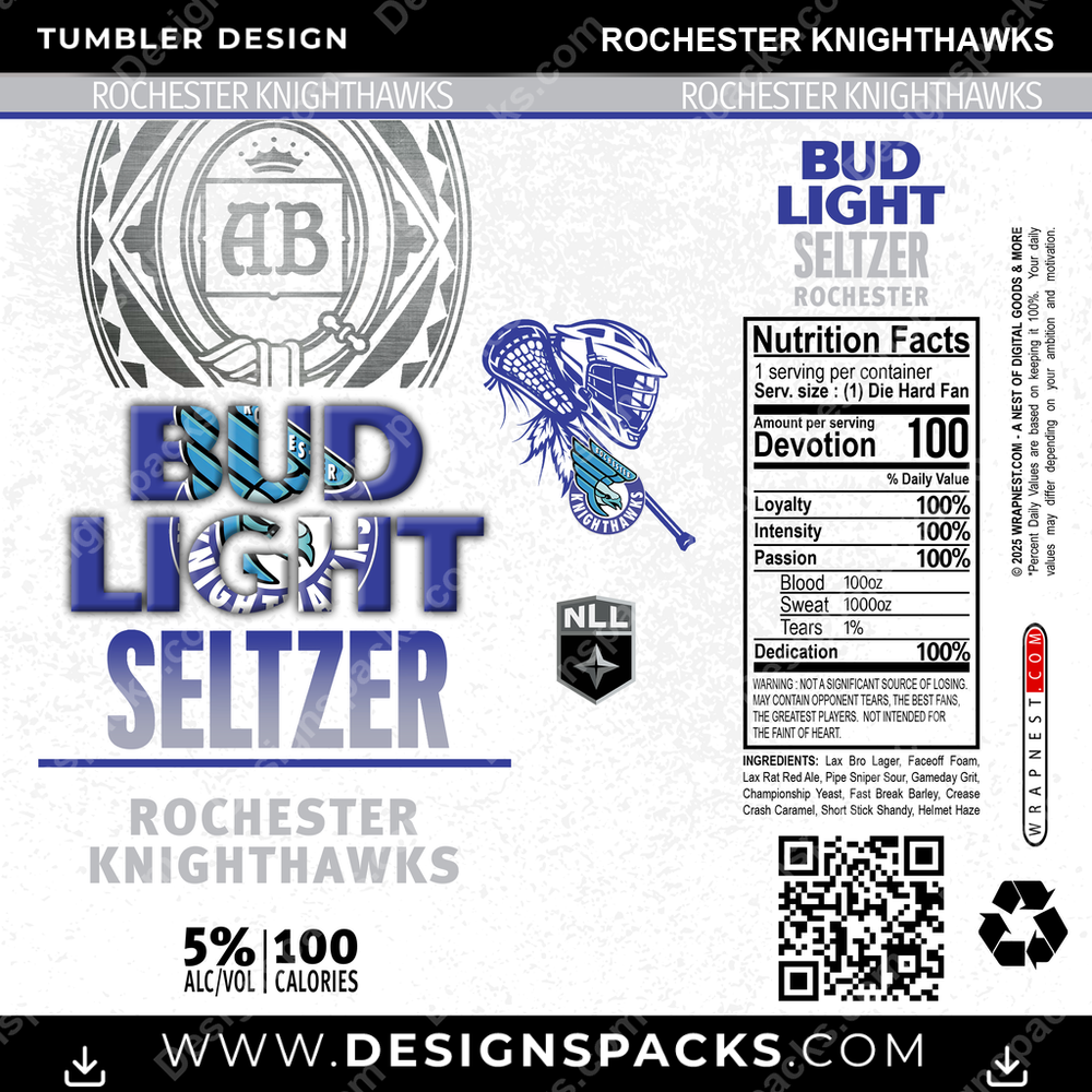 Lacrosse Bud Light Seltzer Rochester Knighthawks Tumbler Digital Wrap Design