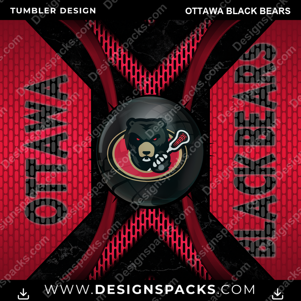 Lacrosse Metal Grating Ottawa Black Bears Tumbler Digital Wrap Design