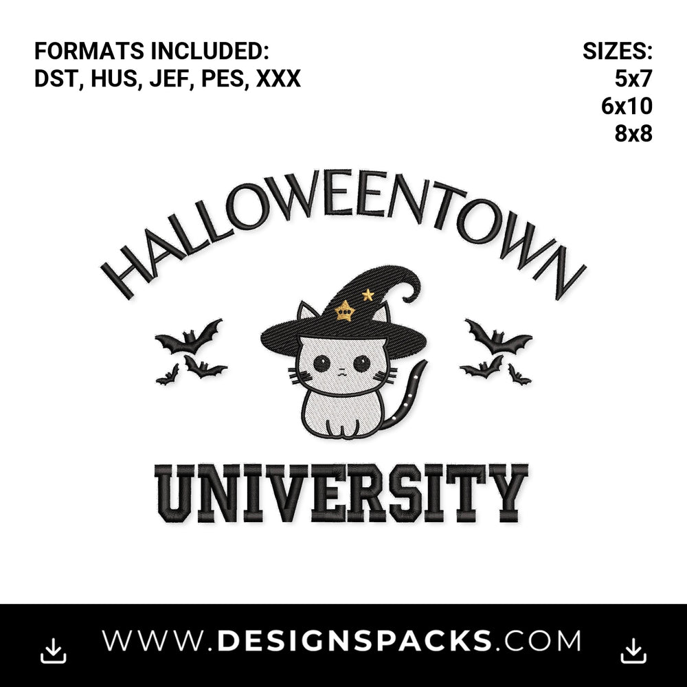 Halloweentown University Witch Cat Embroidery Design - Instant digital download pattern at Designspacks.com