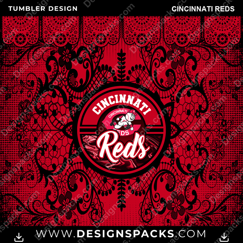 Baseball Lace & Logo Cincinnati Reds Tumbler Digital Wrap Design