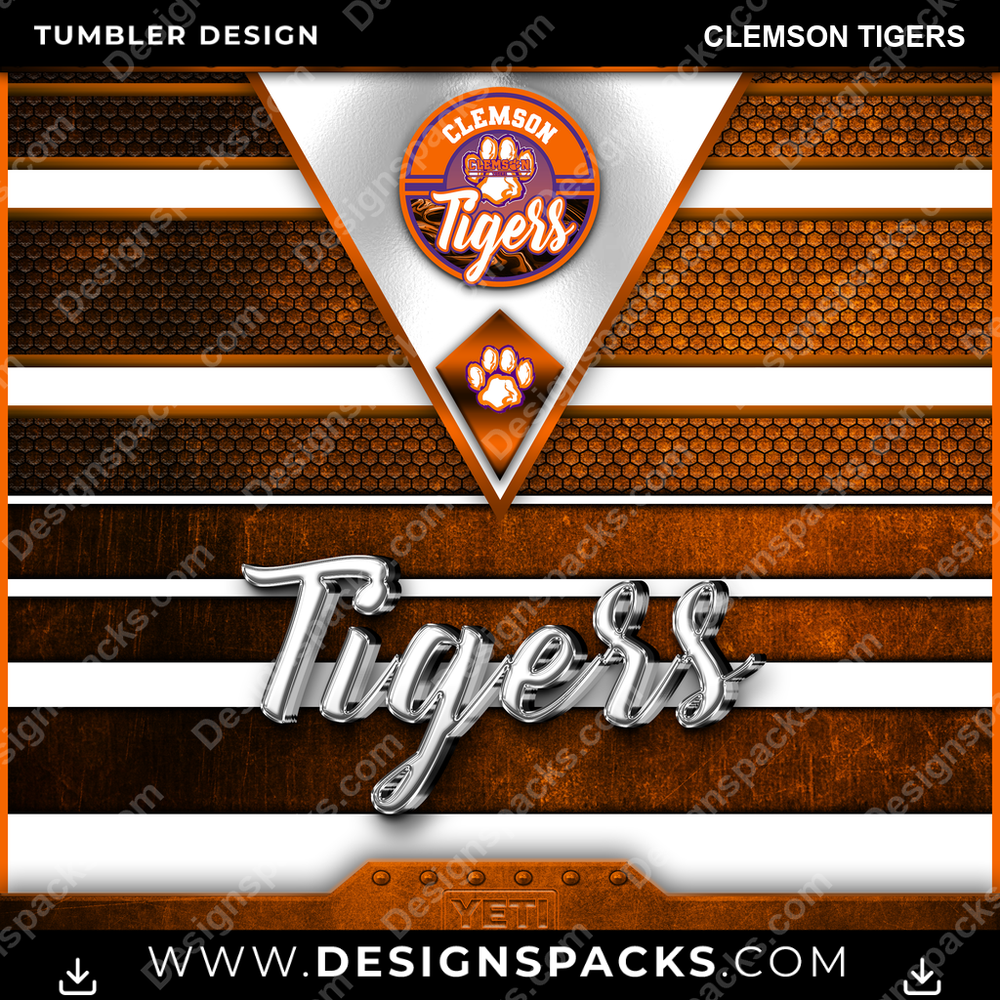 College Sport YETI Clemson Tigers Tumbler Digital Wrap Design