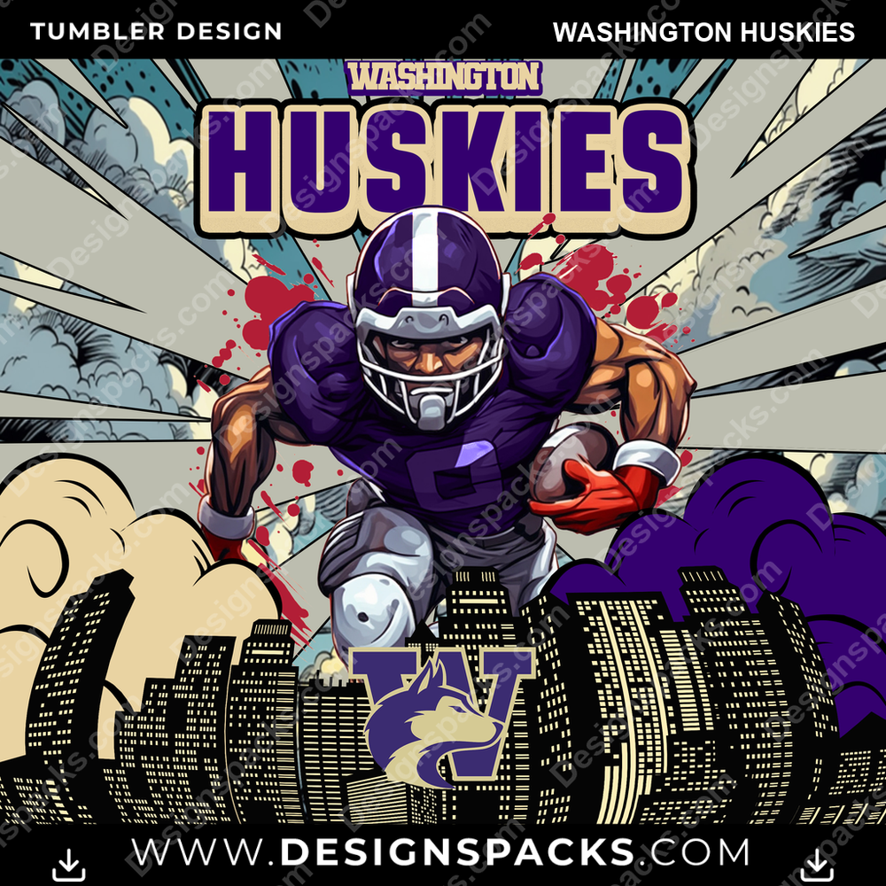 College Sport Comic Cover Washington Huskies Tumbler Digital Wrap Design