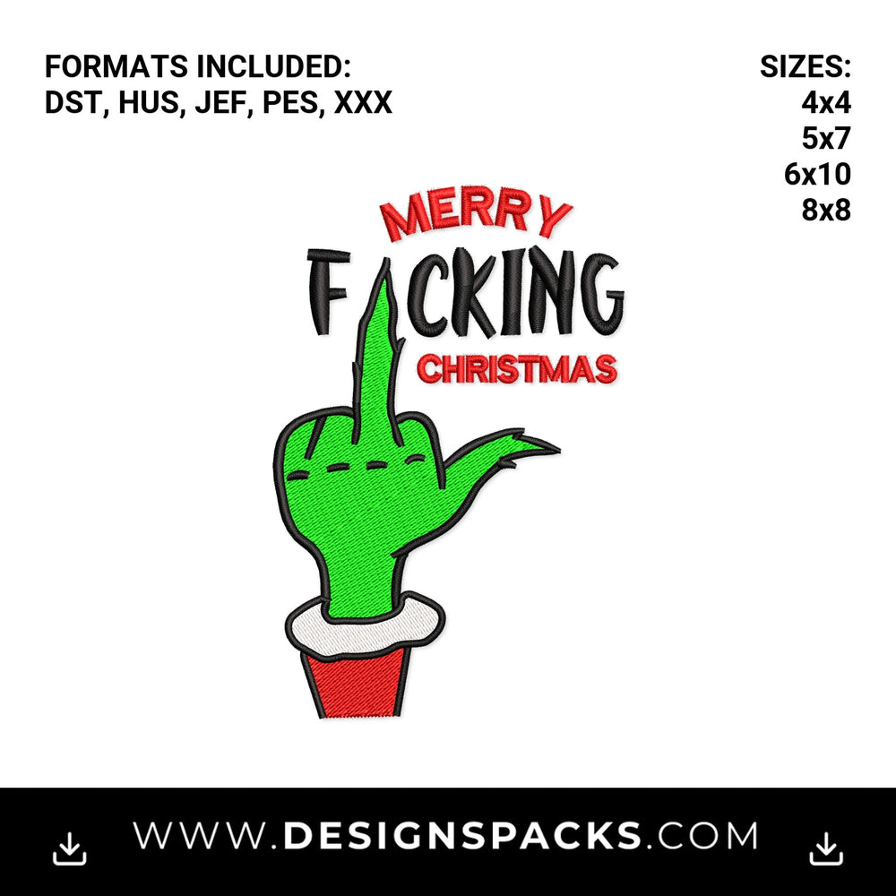 Merry Facking Christmas Middle Finger Embroidery Design - Instant digital download pattern at Designspacks.com