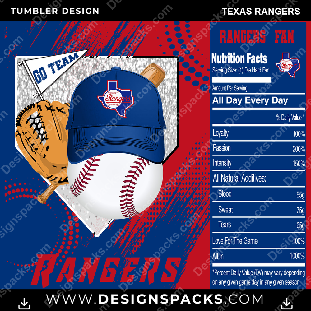 Baseball Team Fan Texas Rangers Tumbler Digital Wrap Design