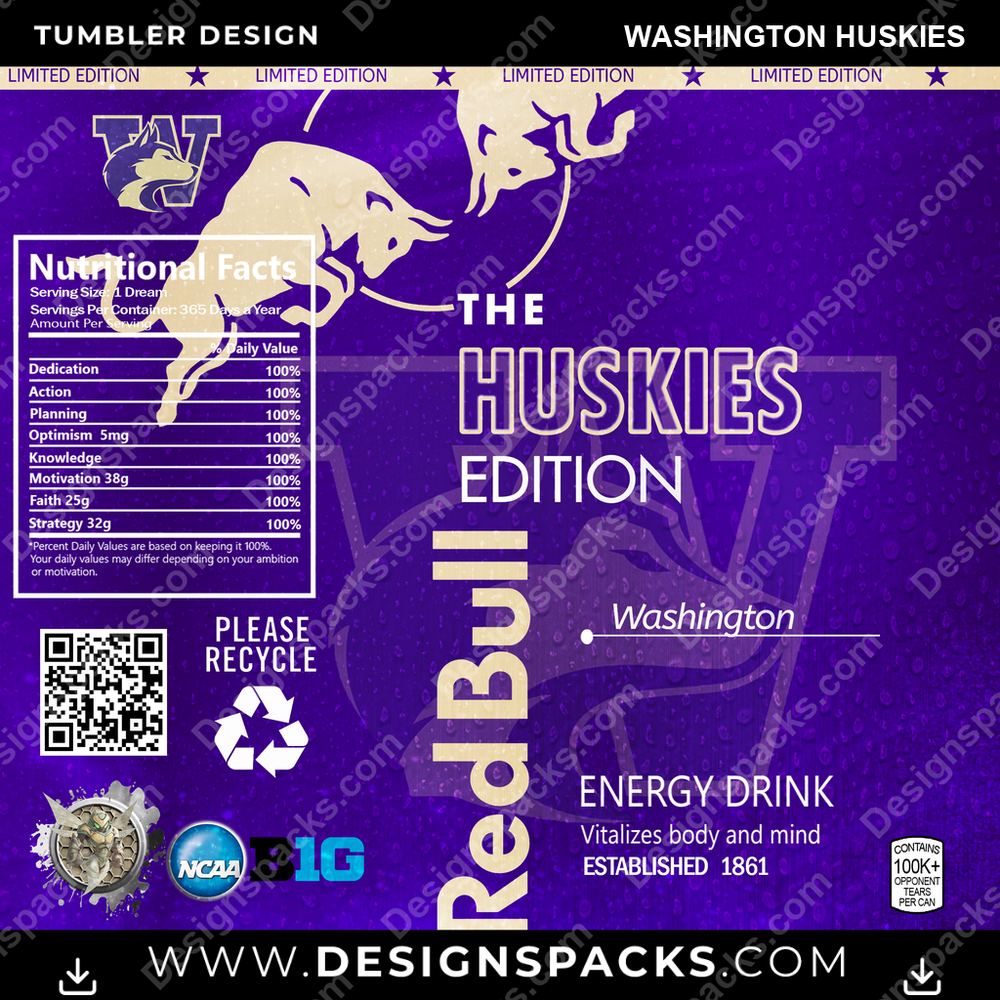 College Sport Red Bull Washington Huskies NCAA College Sport Tumbler Digital Wrap Design Download