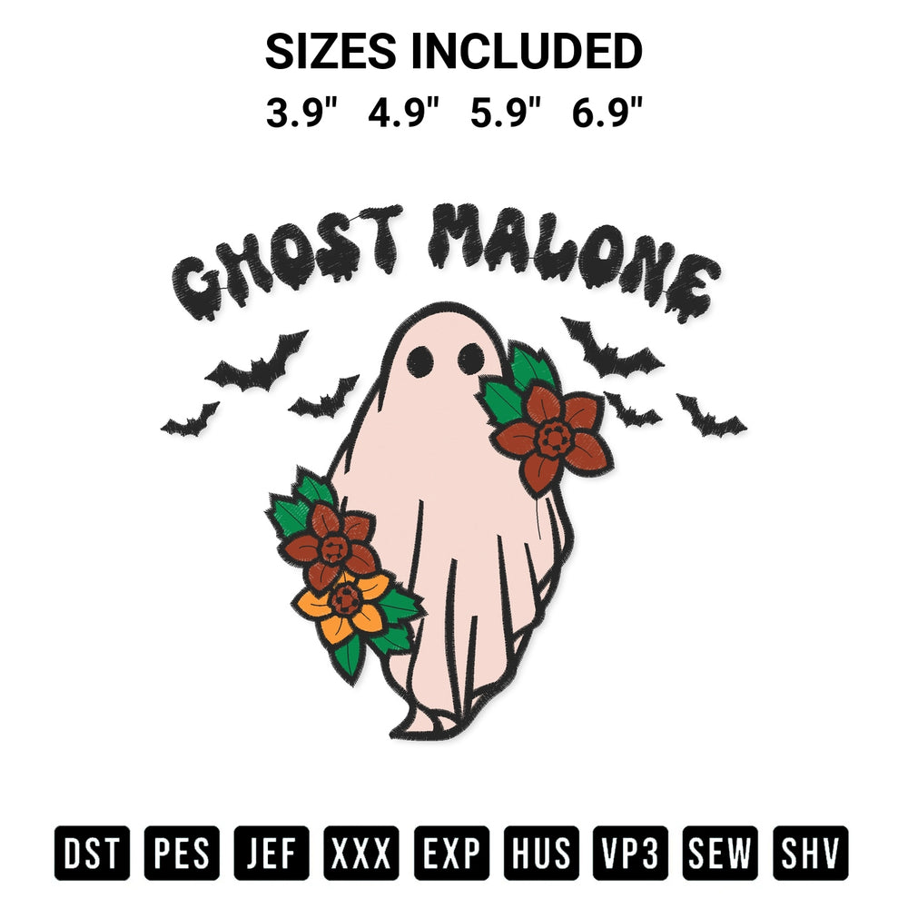 Elevate your next project with our Ghost Malone Halloween Embroidery Design embroidery file. Shop high-quality digital patterns instantly at Designspacks.com. Available sizes: 3.9", 4.9", 5.9", 6.9".