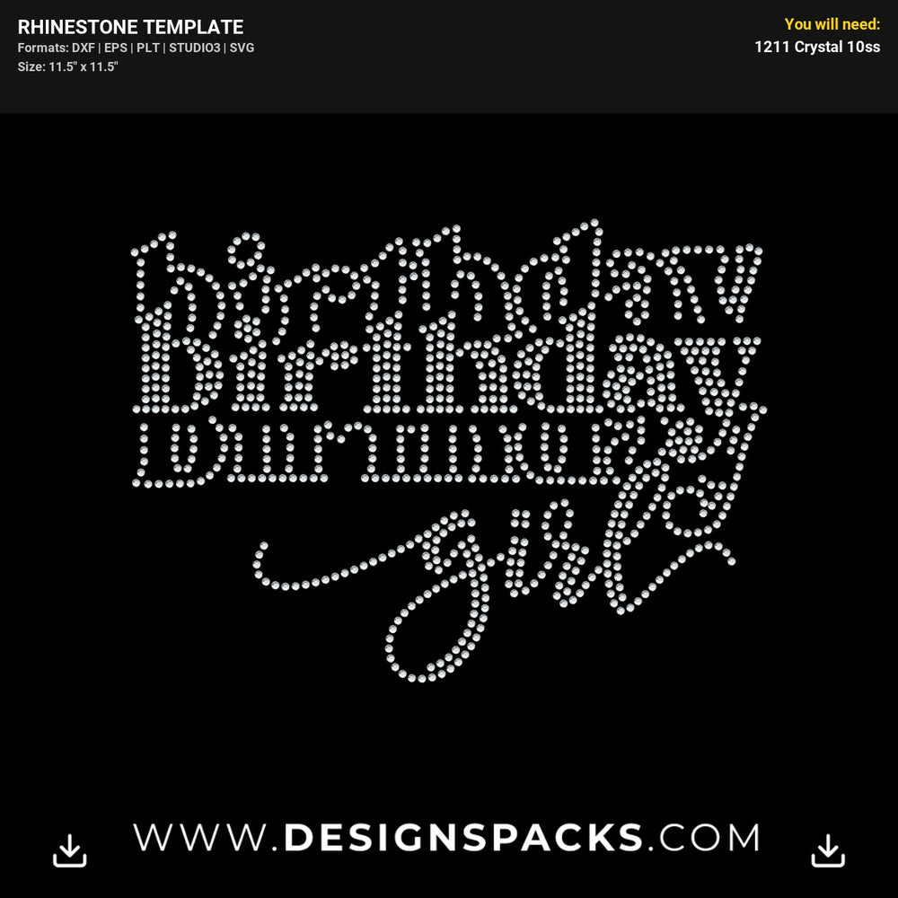 Stacked Birthday Girl Rhinestone Digital Template