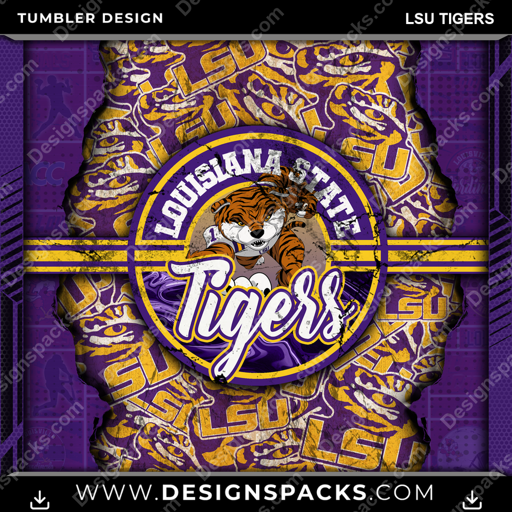 College Sport Ripped LSU Tigers Tumbler Digital Wrap Design