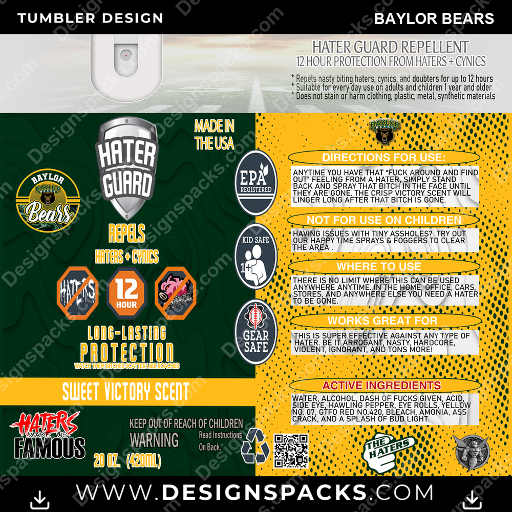 College Sport Hater Guard Baylor Bears NCAA College Sport Tumbler Digital Wrap Design Download
